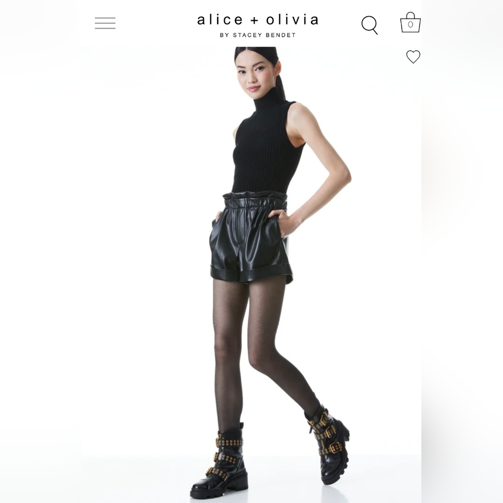 Alice + Olivia Black High Waist Leather Shorts